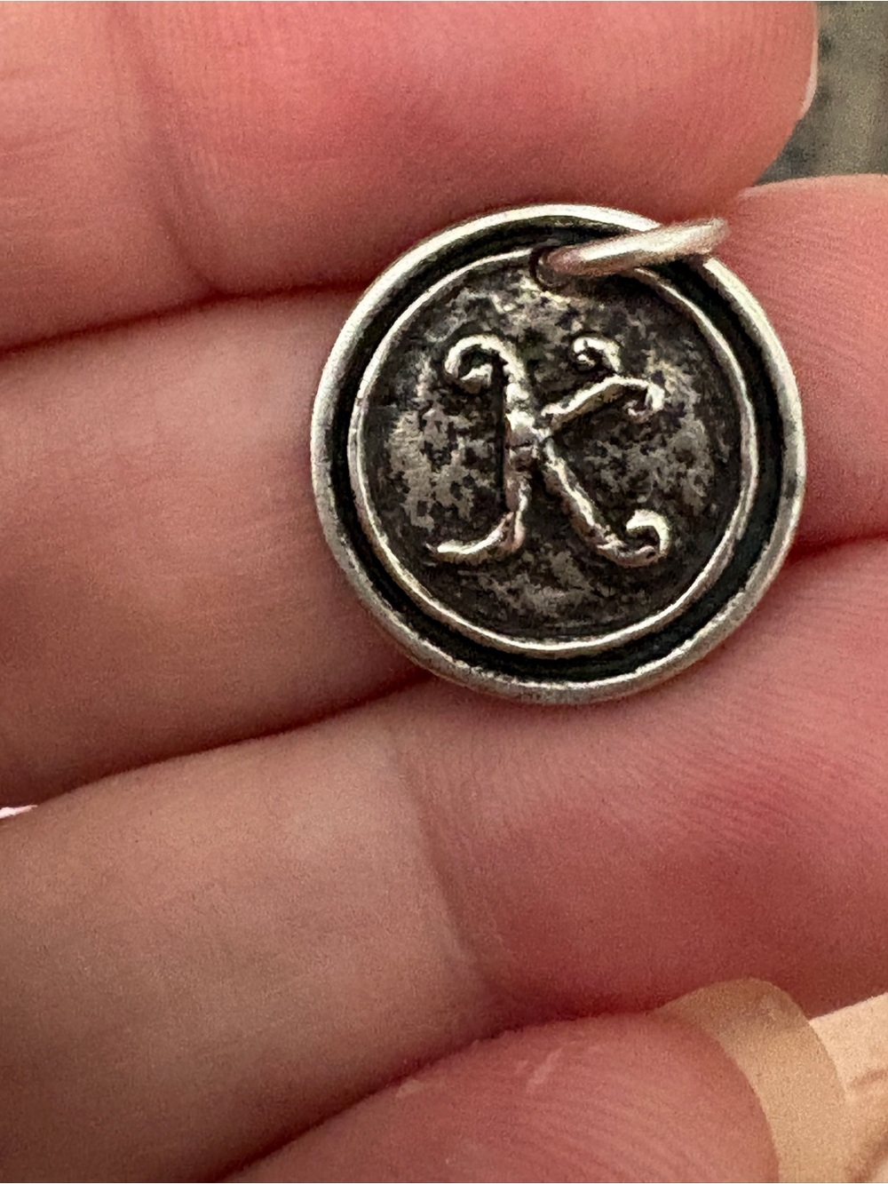 Waxing Poetic Sterling Silver Round Insignia Letter 'K'  Charm
